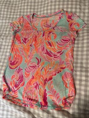 Lilly Pulitzer Mint, Coral & Pink Floral Scoop Neck Tee